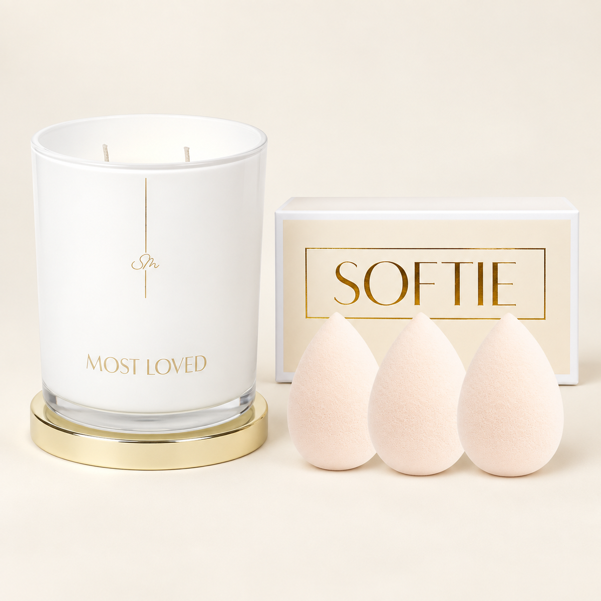 MOST LOVED Duftkerze mit SOFTIE 3PCS – drei Make-up-Schwämme